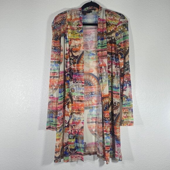 Robert Kitchen Canada Sheer Cardigan Women Large Open Front Artsy Boho Hippie - Picture 1 of 10